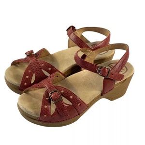 Dansko SISSY Slingback Wedge Heels Sandals Red Leather Size 37 US 6.5 - 7